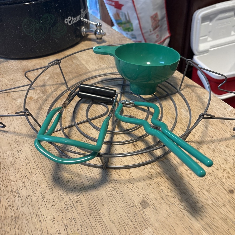 Home Canning Tool Utensil Set Jar Lifter Rack Funnel Green Chrome